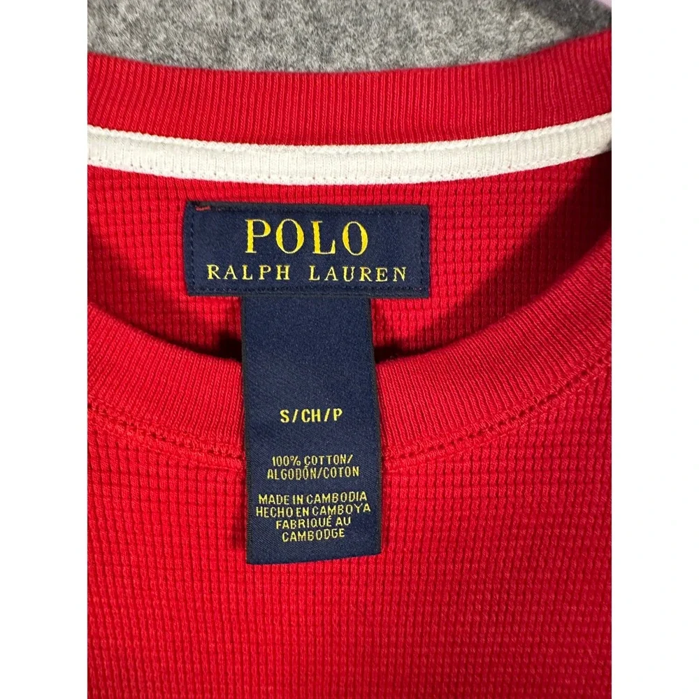 Polo Ralph Lauren Red Waffle Knit Long Sleeve Shirt Mens Small Cotton‎